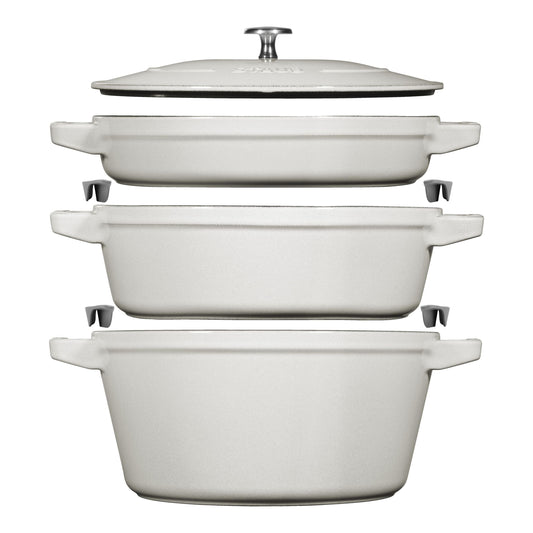 STAUB Stackable Set Stackable Set Medium 4 Piece Cast Iron, White Truffle