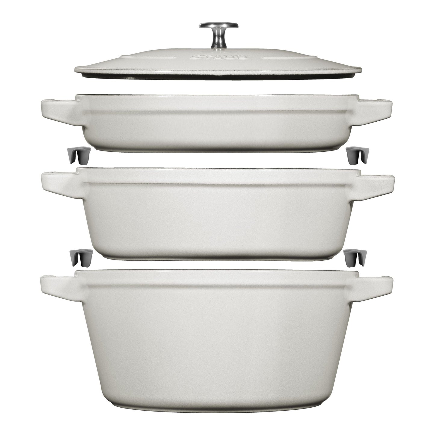 STAUB Stackable Set Stackable Set Medium 4 Piece Cast Iron, White Truffle