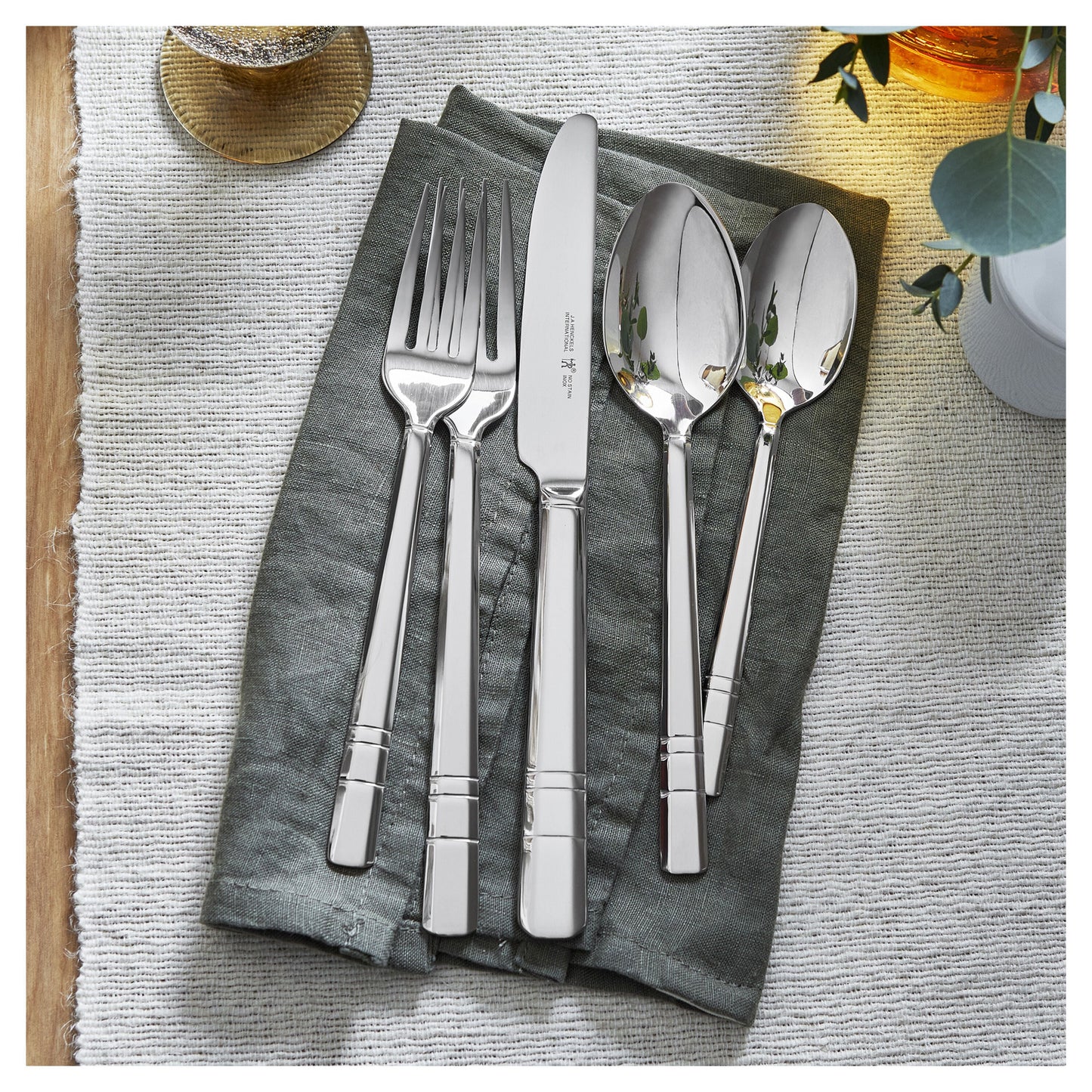 HENCKELS Madison Square 65 Piece Flatware Set Polished