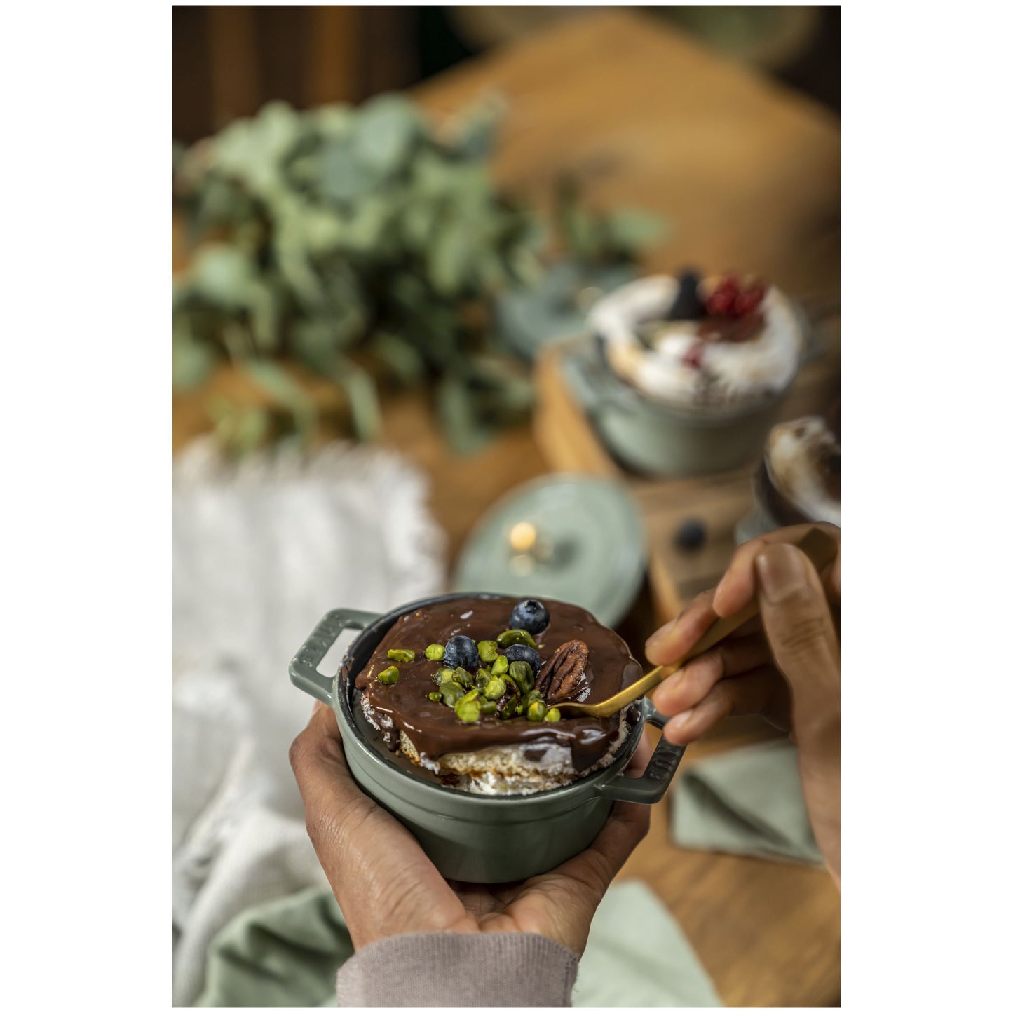 STAUB La Cocotte 250 mL Cast Iron Round Mini Cocotte, Eucalyptus