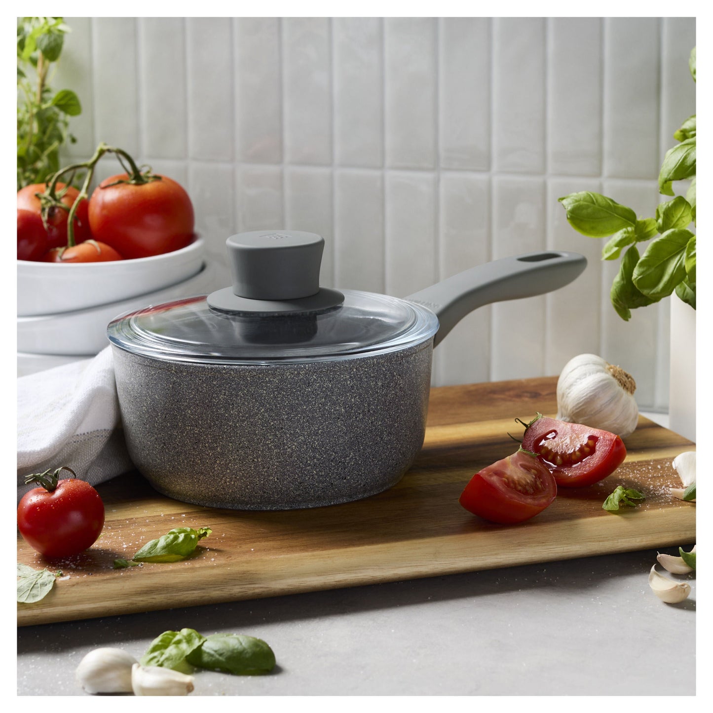 ZWILLING Parma Plus Ceramic 1.4 L Aluminum Round Sauce Pan With Lid, Grey